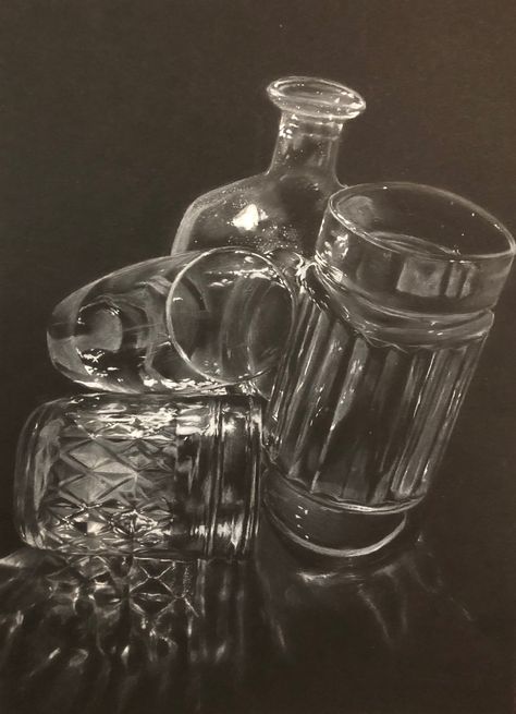 Drawing of glass I did using white charcoal. Draw Star, Star Ideas, Black Paper Drawing, White Charcoal, Paper Drawing, Black Paper, Drawings, Glass, White