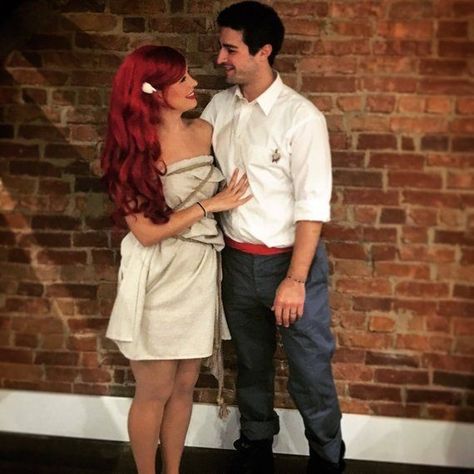 Ariel Sail Dress, Shipwreck Party, Little Mermaid Inspired Outfit, Mermaid Couple, Ariel Halloween Costume, Homemade Mermaid Costumes, Ariel Costume, Cute Couple Halloween Costumes, Disney Halloween Costumes