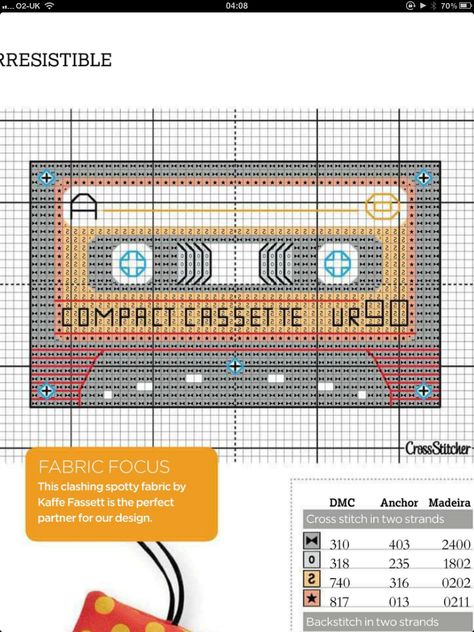 Cassette Tape Cross Stitch, Record Cross Stitch, Cross Stitch Vintage, Snitches Get Stitches, Seed Bead Projects, Cross Stitch Bookmarks, Beaded Cross Stitch, Baby Cross, Pixel Pattern