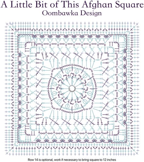 A Little Bit of This Afghan Square Pattern Oombawka Design Crochet Big Crochet Squares, Crochet Diagram Charts, Big Granny Square Pattern, Big Granny Square, Square Crochet Pattern, Granny Square Pattern, Design Crochet, Crochet Coaster Pattern, Crochet Mandala Pattern