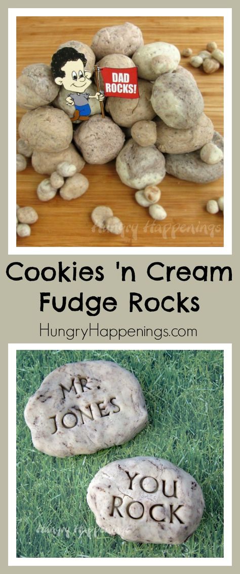 Candy That Looks Like Rocks, No Bake Rock Cookies, 40 Rocks Birthday, Nerdy Snacks, Edible Rocks, Patrick Cake, Fossil Cookies, October Baking, Cookies And Cream Fudge