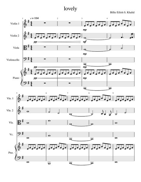 Lovely (Billie Eilish ft. Khalid)- Orchestra Billie Eilish Piano Music With Letters, Lovely Piano Notes Billie Eilish, Lovely By Billie Eilish, Lovely Billie Eilish, Bellas Lullaby Piano Sheet Music, Lovely Billie Eilish Violin, Swan Lake Piano Sheet Music, Free Sheet Music, Khalid