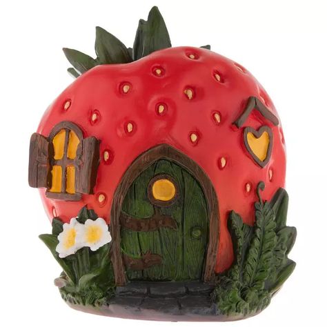 Strawberry House | Hobby Lobby | 2266682 Fake Strawberries, Strawberry House, Fairy House Kit, Monarch Butterfly Garden, Green Cottage, Fairy House Crafts, Clay Fairy House, Polymer Clay Fairy, Colorful Apartment