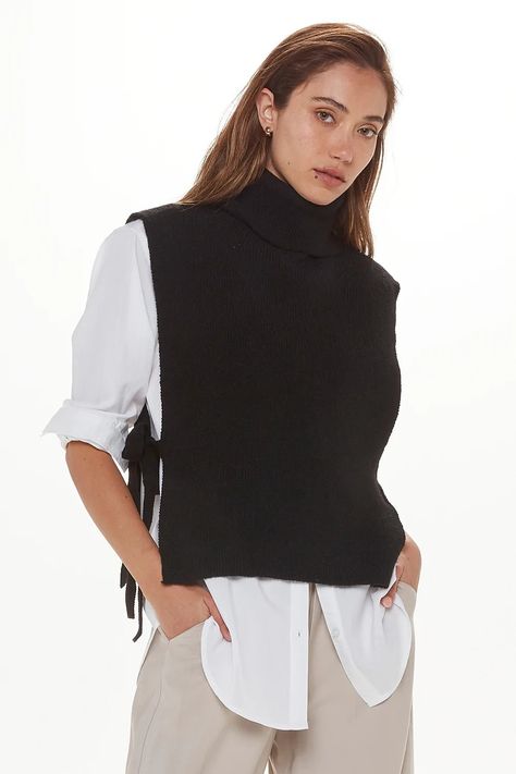 Side Tie Vest, Turtleneck Sweater Vest, Tie Vest, Oversized Turtleneck Sweater, Oversized Turtleneck, Minimalist Chic, Tops Online, Online Tops, Work Attire