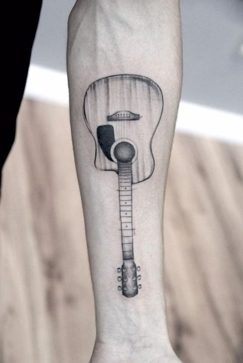 Unique guitars Gutair Tattoos Ideas, Gutair Tattoos, Tattoo Guitar, Guitar Tattoos, Acoustic Guitar Tattoo, Trident Tattoo, Couple Tattoos Love, Guitar Tattoo Design, Masculine Tattoos