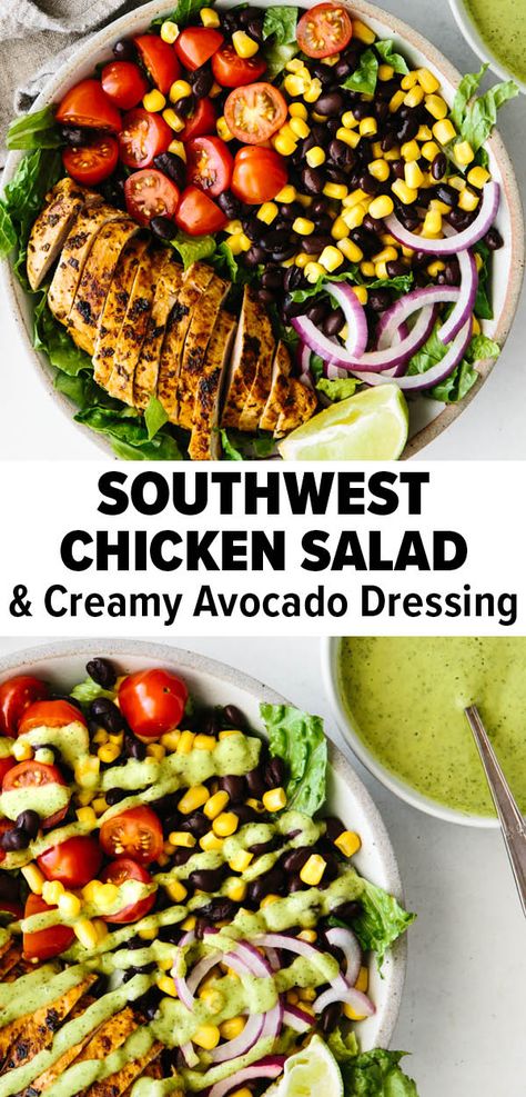 Southwest Salad Recipe, Chicken Chipotle, Southwestern Salad, Southwest Chicken Salad, Southwest Salad, Salad Buah, Salad Chicken, Southwest Chicken, Cilantro Lime Dressing