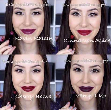 Wet n Wild Megalast Lipsticks - Ravin Raison, Cinnamon Spice, Cherry Bomb and Vamp It Up Wet N Wild Cinnamon Spice Lipstick, Wet N Wild Lipstick, Lip Swatches, How To Apply Lipstick, Cinnamon Spice, Mua Makeup, Makeup Swatches, Cruelty Free Makeup, Cherry Bomb