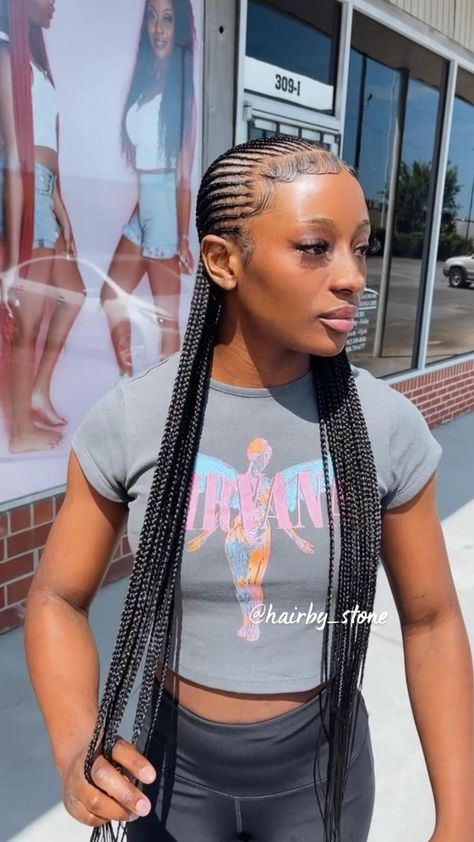 Braided Hairstyles Two Braids, Style Long Braids, Hairstyles Two Braids, Braided Hairstyles Cornrows, Two Braids Style, Small Feed In Braids, Small Cornrows, Long Cornrows, Straight Back Braids