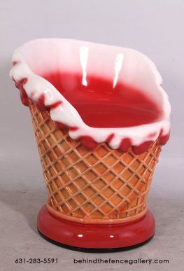 Ice Cream Chair - Strawberry Ice Cream Table, Ice Cream Chairs, Eames Rocking Chair, Cream Chair, Cream Furniture, Cream Table, Flavor Ice, Food Props, Ice Cream Parlor