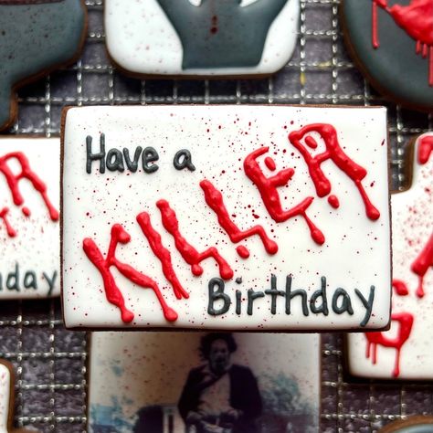 🔪 Texas Chainsaw Massacre meets 10th birthday fun! 🔪 I had a blast creating this spooky set of Texas Chainsaw Massacre-themed cookies to celebrate Gage’s 10th birthday—just in time for Halloween! 🎃 These cookies are the perfect mix of creepy and sweet, making it an unforgettable way to kick off the Halloween season. Thanks, Elizabeth, for inviting us to the party!! Happy Birthday, Gage! 🎉🪓 #TexasChainsawMassacreCookies #HalloweenBirthday #SpookyCookies #AllGoodThingsCookies #hartsellealabam... Gs Cookies, Themed Cookies, Texas Chainsaw, Have A Day, Halloween Birthday, 10th Birthday, Having A Blast, Halloween Season, Birthday Fun