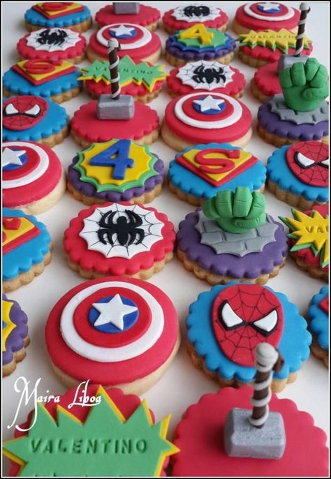 Superhero Cake 3rd Birthday, Avengers Party Ideas Decoration, Avengers Cake Ideas, Avengers Cookies, Boys Birthday Party Ideas, Avenger Cupcakes, Avengers Birthday Party Decorations, Avengers Birthday Party, Superhero Birthday Party Invitations