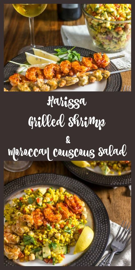 Harissa Shrimp, Moroccan Couscous Salad, Moroccan Couscous, Eating Fish, Cooking Fish, Seafood Menu, Food Meals, Best Instant Pot Recipe, Couscous Salad