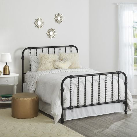 White Metal Bed Frame, White Metal Bed, Modern Kids Room, Rustic Bedding, Iron Bed, Teen Bedding, Metal Bed, Bed Slats, Full Size Bed