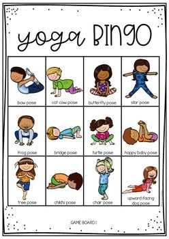 Yoga Brain Breaks and Games Sport Snacks, Kids Yoga Games, Oppgaver For Barn, Preschool Yoga, Kid Yoga Lesson Plans, Yoga Lesson Plans, Bingo For Kids, Yoga Games, Childrens Yoga