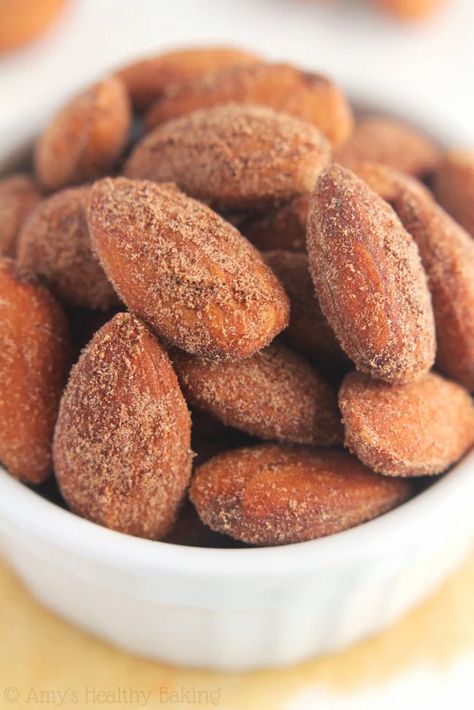 Cinnamon Roasted Almonds | Amy's Healthy Baking Roasted Almonds Recipe, Cinnamon Roasted Almonds, Almonds Recipe, Vegan Snack, Cinnamon Almonds, Easy Cinnamon, Roasted Almonds, Healthy Sweets, Almond Recipes