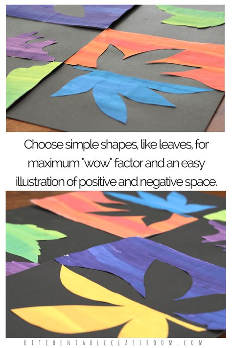 Kindergarten Shape Art Lesson, Art Concepts Ideas, Symmetry Art For Kids, Art 2nd Grade, Negative Space Art, Positive And Negative Space, Drawing Videos For Kids, 2nd Grade Art, Fall Art Projects