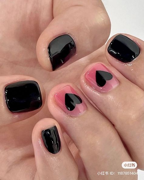 Pink Black Nails, Hello Nails, Hippie Nails, Anime Nails, Goth Nails, Grunge Nails, Blush Nails, Pretty Gel Nails, Soft Nails