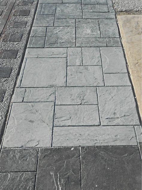 Painted Stamped Concrete, Stained Driveway Concrete, Grey Stamped Concrete, Stamped Concrete Color Combinations, Stamped Concrete Colors, Concrete Stamping, Stamped Concrete Walkway, Managing Expectations, Stamp Concrete