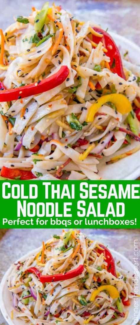 Cold Thai Noodle Salad - Dinner, then Dessert Best Cold Pasta Salad, Cold Thai Noodle Salad, Back To School Lunches, Thai Noodle Salad, Rice Noodle Salad, Cold Salads, Noodle Salad Recipes, Thai Salads, Vegetarian Pasta Recipes