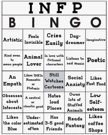 Bingo Personality, Infp Bingo, Infp Funny, Personality Bingo, Mbti Bingo, Zodiac Mbti, Infp Traits, Infp 9w1, Infp Core