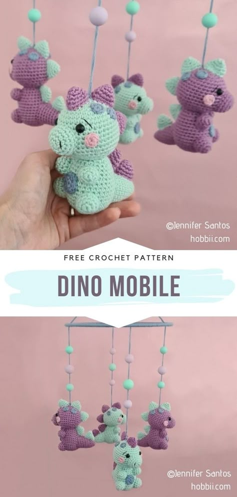 Crochet Baby Mobile, Crochet Baby Projects, Crochet Baby Mobiles, Crochet Mobile, Baby Mobiles, Baby Crochet Patterns Free, Crochet Dinosaur, Pola Amigurumi, Crochet Baby Toys