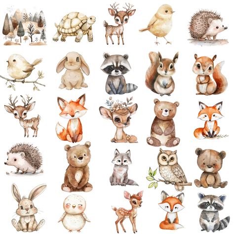 Cute Forest Animals Drawing, Woodland Animals Illustration, Forest Animals Clipart, Woodland Mural, Forest Animals Illustration, Baby Woodland Animals, Cute Forest Animals, Woodland Clipart, Forest Animal Nursery