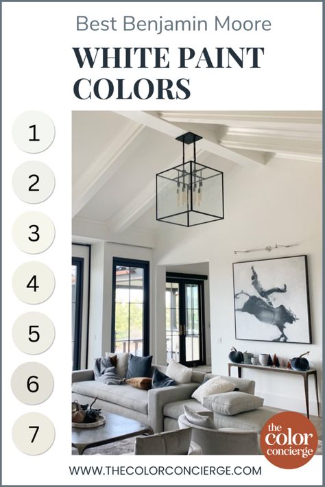 Explore expert picks for the 7 best Benjamin Moore white paint colors to use in your home. Best Benjamin Moore Whites, Super White Benjamin Moore, White Dove Benjamin Moore Walls, Benjamin Moore Intense White, Benjamin Moore White Paint Colors, Benjamin Moore Whites, Top Kitchen Colors, White Grey Paint, White Ceiling Paint