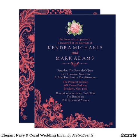 Elegant Navy & Coral Wedding Invitations Navy Wedding Invites, Navy And Coral Wedding, Navy Wedding Invitation, Navy Wedding Colors, Coral Wedding Invitations, Indian Invitations, Navy And Coral, Navy Wedding Invitations, Elegant Wedding Invitation