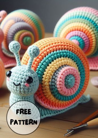 Free Crochet Snail Amigurumi Pattern Free Crochet Snail Patterns, Crochet Gary The Snail Free Pattern, Rainbow Amigurumi Free Pattern, Amigurumi Snail Free Pattern, Snail Amigurumi Free Pattern, Crochet Caterpillar Pattern Free, Crochet Snail Pattern Free, Snail Crochet Pattern Free, Crochet Snail Pattern