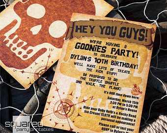 goonies+invitations | Pirate Party - Goonies Themed Party Invitation - DIY Printable ... Goonies Birthday, Goonies Party, Pirate Party Invitations, Unique Party Themes, Invitation Diy, Minion Party, Goonies, Halloween Yard, 6th Birthday Parties