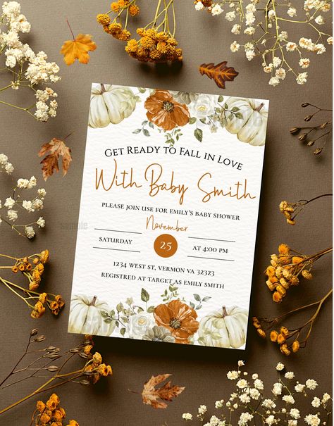 Fall Baby Shower Boy Theme, Fall In Love Baby Shower Invitations, November Baby Shower Themes Boys, Baby Shower Themes Boy Fall, Baby Boy Shower Themes Fall, Autumn Theme Baby Shower Ideas, Baby Shower In November Ideas, Fall Baby Shower Invitations Boy, Baby Sprinkle Fall Theme