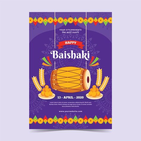 Flat design happy baisakhi poster. Download for free at freepik.com! #Freepik #freevector #poster #happybaisakhi Baisakhi Poster, Lohri Greetings, Baisakhi Festival, Happy Baisakhi, Print Design Template, Free Calligraphy Fonts, Happy Lohri, Festival Background, Prints Design