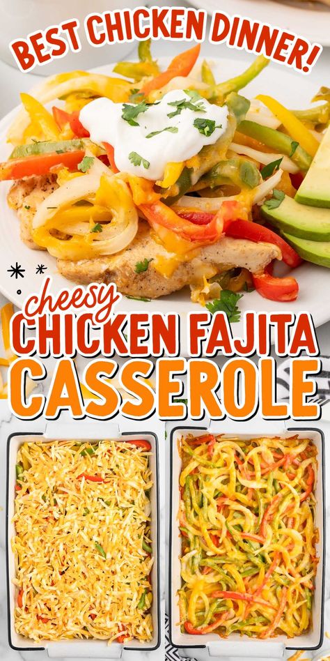 Chicken Fajita Casserole Chicken Bell Peppers, Fajita Casserole, Chicken Fajita Casserole, Seasoned Chicken, Bean Soup Recipes, Chicken Fajita, Delicious Chicken, Cheesy Chicken, Peppers Recipes