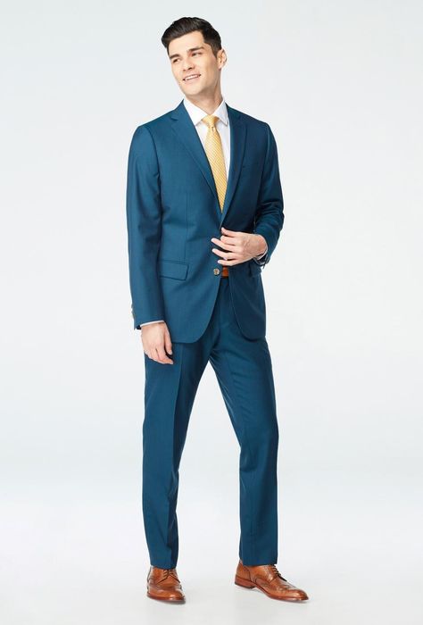 Semi-formal Pinstripe Suit With Double Button Closure, Teal Suit, Custom Suits Men, Stripe Suit, Pinstriping Designs, Custom Suit, Suit Fabric, Men's Suits, Tie Knots