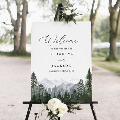 Large Signage, Unplugged Ceremony, Ceremony Sign, Welcome Sign Template, Ceremony Signs, Watercolor Mountains, Woodland Forest, Wedding Welcome Sign, Tree Wedding