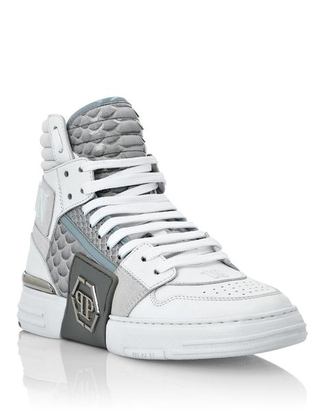 Philipp Plein | Phantom Kicks White High Top Sneakers Phillips Plein, Sneakers Luxury, White High Tops, Hi Top, Fur Boots, Philipp Plein, Golden Goose Sneaker, Python, High Top