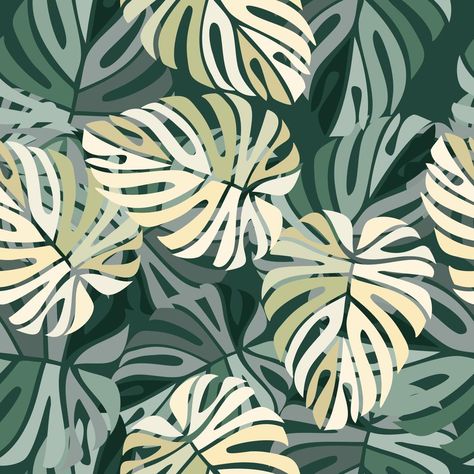 Tropical leaves seamless pattern. Monstera leaf background. Leaf Template Printable, Leaves Seamless Pattern, Leaf Template, Leaf Background, Tropical Leaf, Pattern Seamless, Colorful Leaves, Monstera Leaf, Tropical Leaves