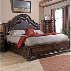 Victorian Bedroom Furniture, Faux Leather Headboard, Platform Bed Designs, Upholstered Sleigh Bed, Wooden Bedroom Furniture, Wood Bed Design, Cherry Brown, Wooden Bed Design, Leather Headboard