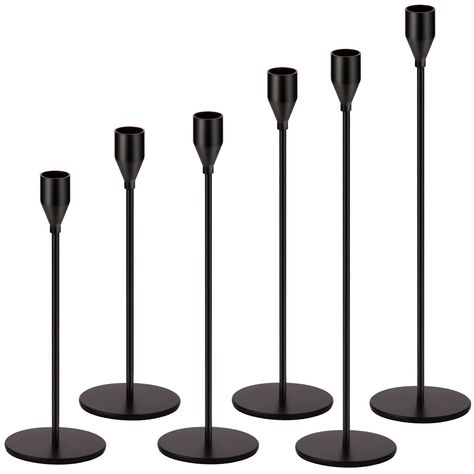 PRICES MAY VARY. European Metal Candlestick Holders - The candle holders cup is designed as a red wine glass, heavy round base, the black candlestick holders firm and stable. Made of high-quality metal materials, anti rust and anti-corrosion, shiny luster. Candle Stick Holder Bundle - Pack of 6 candle holders with 3 different sizes (W x H), S: 3.15 x 9.05 inches (80 x 230 mm); M: 3.15 x 11.02 inches (80 x 280 mm); L: 3.15 x 13 inches (80 x 330 mm), each size is 2 pcs. Candle holders only, Candle Black Candlestick Holders, Black Taper Candles, Led Taper Candles, Black Candle Holders, Bulk Candles, Gold Candle Sticks, Metal Candlesticks, Candle Light Dinner, Candle Holder Decor