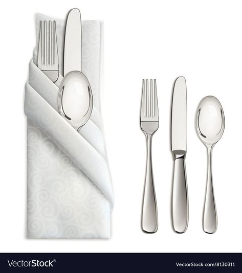 Silverware or flatware set of fork spoon and knife Fork Knife Spoon Table Setting, Folded Napkins, Tea Party Table, Dinner Table Setting, Icon Sets, Fork And Spoon, Umbrella Designs, Forks And Spoons, Food Illustration