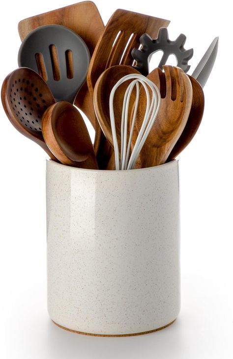 Amazon.com: Nucookery Utensil Holder, 6.4" Ceramic Kitchen Utensil Holder for Countertop with Protection Cork Bottom, Vintage Farmhouse Kitchen Decor for Counter (Sand) : Home & Kitchen Ceramic Kitchen Utensil Holder, Cluttered Kitchen, Kitchen Utensil Holder, Vintage Farmhouse Kitchen, Ceramic Kitchen, Kitchen Drawers, Kitchen Utensil, Utensil Holder, Farmhouse Kitchen Decor