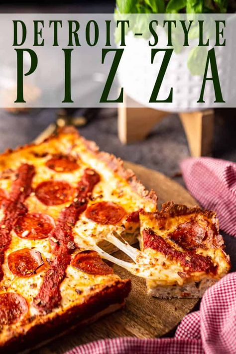 Detroit Style Pizza Dough Recipe, Detroit Pizza Recipe, Pizza Hut Recipe, Detroit Style Pizza Recipe, Detroit Style Pizza, Detroit Pizza, Thick Crust Pizza, Pizza Crust Dough, Cheese All