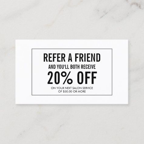 Friend Referral, Save The Date Wording, Referral Cards, Aesthetic Room Ideas, Small Business Advice, Standard Business Card Size, Business Essentials, Promotional Products Marketing, Hair Salons