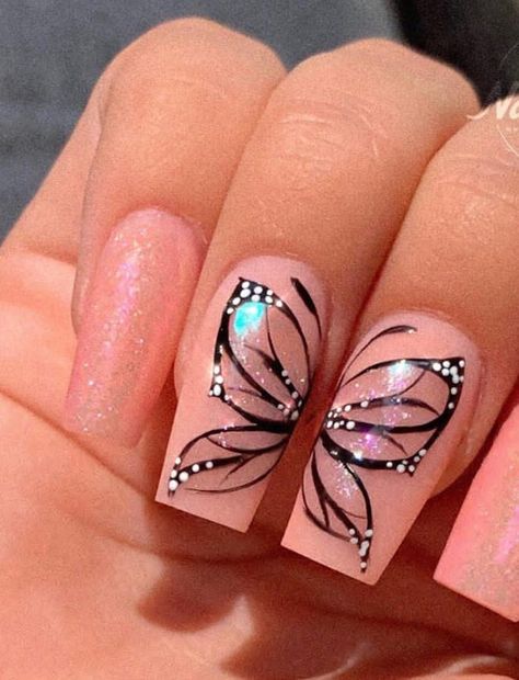 Nail Art Papillon, Butterfly Manicure, Long Coffin Nails, Butterfly Nail Designs, Nails Art Designs, Nail Art For Beginners, Butterfly Nail Art, Butterflies Flying, Coffin Nails Long