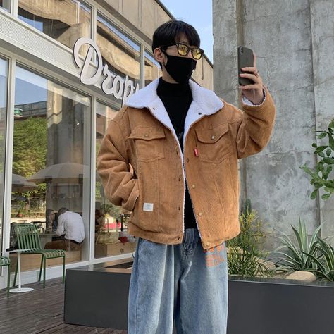 Brown Corduroy Jacket Outfit Men, Corduroy Jacket Outfit Men, Brown Corduroy Jacket Outfit, Colorful Streetwear, Male Teen, Black Corduroy Jacket, Mens Outwear, Hip Hop Jacket, Brown Corduroy Jacket