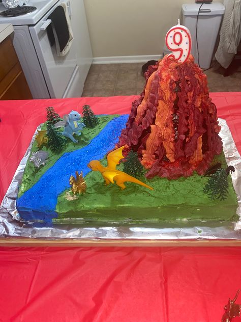 Dinosaur Volcano Cake, Dinosaur Volcano, Tar Pit, Chocolate Cake With Buttercream, Ice Cone, Dinosaur Birthday Cake, Volcano Cake, Chocolate Cone, Dino Cake