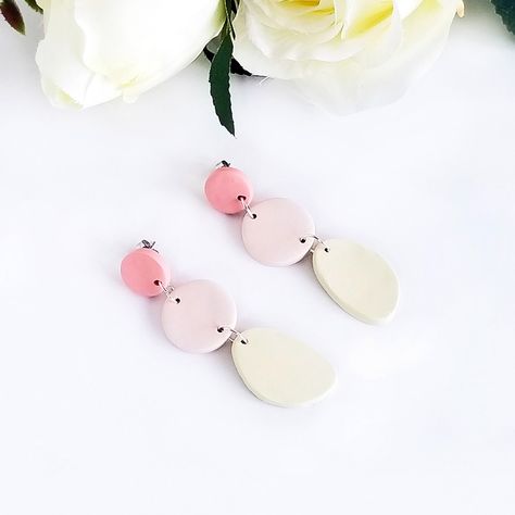 Pink Clay Earrings, Colorful Stud Earrings, Natural Earrings, Unique Dangle Earrings, Earring Inspiration, Popular Earrings, Peach Earrings, Clay Dangle Earrings, Resin Jewelry Diy