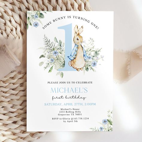 "Hop into a delightful celebration with our Some Bunny is One Invitation. This digital invitation is perfect for a first birthday party, especially for a little boy. With its editable invitation template, you can easily personalize the details and create a unique invitation. Our printable invitation features an adorable bunny theme, inspired by  Easter. It sets the perfect tone for a charming and memorable birthday celebration. Whether you're planning a small gathering or a larger party, our invitation will make your guests excited to join in the fun. Celebrate this special milestone with our Some Bunny is One Invitation. Download our editable invitation template today and let the festivities begin! Note: This is digital files. No physical item will be sent. TRY BEFORE YOU BUY! Demo this i Some Bunny Is One, Invitation 1st Birthday, Bunny Invitations, Bunny Theme, First Birthday Invite, Invitation First Birthday, 1st Birthday Boy, Small Gathering, Bunny Birthday