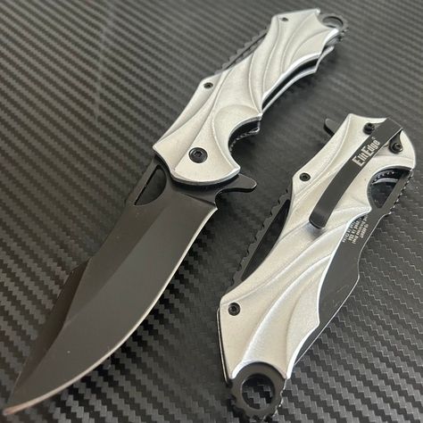 "* 8.5\" Silver Military Tactical Cool Knife Spring Assisted Open Blade Folding Pocket knife. Hunting, Camping, Cute Knife. Cute Knives. *Great Gift For: excellent husband wife gift Wedding gift Father's Day gift Mother's Day gift Birthday Gift Groomsmen gift Christmas gift Luxury Gifts For Men Anniversary gift for husband *Handle Detail: 5\" Silver Stainless Steel Metal Handle with Glass Breaker. *Blade Detail: 3.5\" Black Stainless Steel Even Blade. *Overall: 8.5 inches Spring Assisted Open Bl Pocket Knife Aesthetic, Cute Knife, Cool Knife, Gifts For Men Anniversary, Knife Aesthetic, Everyday Carry Tools, Cool Pocket Knives, Luxury Gifts For Men, Pretty Knives