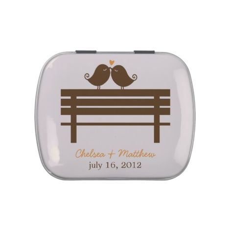 Love Birds on a Park Bench {orange} Jelly Belly Tins Bench Wedding, Winter Wedding Stationery, Love Birds Wedding, Wedding Response Cards, Spring Wedding Invitations, Couples Shower Invitations, Winter Wedding Invitations, Custom Wedding Favours, Wedding Announcement